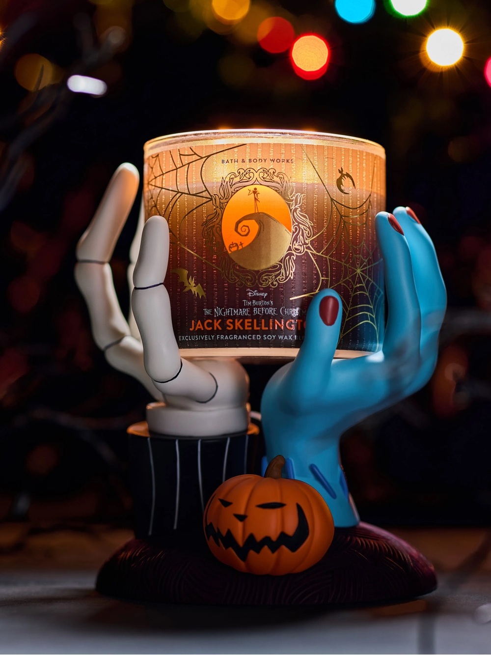 Bath & Body Works Jack Skellington Candle Holder with Jack and Sally Hands